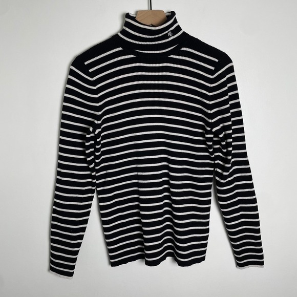 Lauren Ralph Lauren Sweaters - Lauren Ralph Lauren Turtleneck Sweater Women XL Black White Striped Old Money